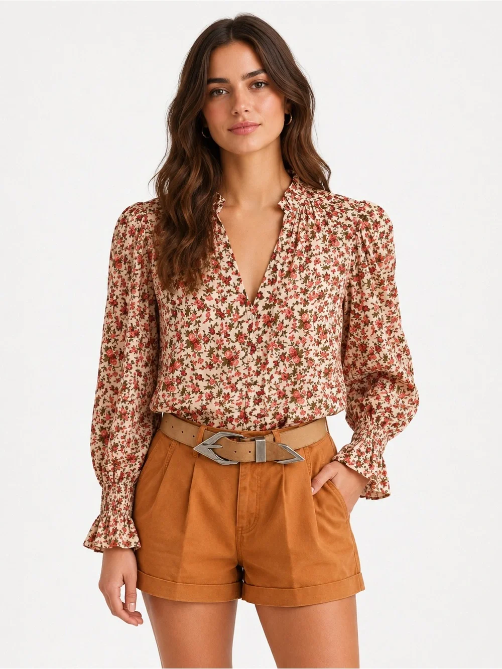 Free People Floral‎ Puff Sleeve Blouse Romantic Cottagecore Boho Top Small